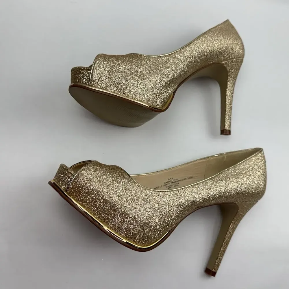 NINE WEST Tan Pumps Size 8M Gold QUALITY MAN MADE MATERIAL